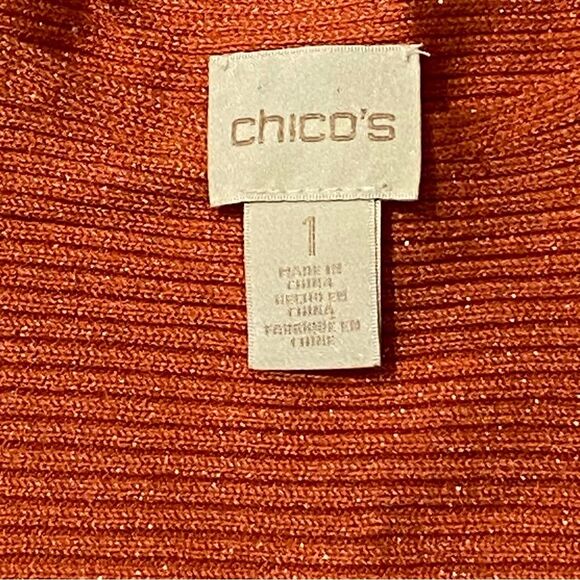 Chico's Orange Sparkle Dolman Sleeve Classic Ribbed Sweater Women's Size Medium - Picture 3 of 12